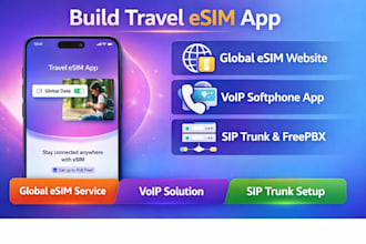 build travel esim app global esim website voip  softphone app sip trunk freepbx