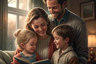 do realistic family portrait, couple art