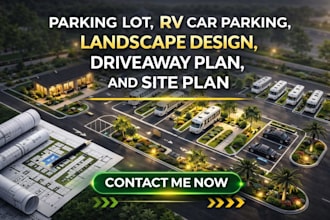 do rv car parking, parking lot, landscape design, site plan and driveaway plan