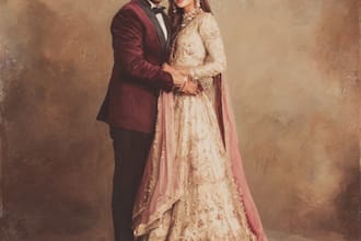 drawing a uniqe couple portrait, wedding illustration