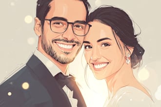 draw couple portrait for wedding illustration