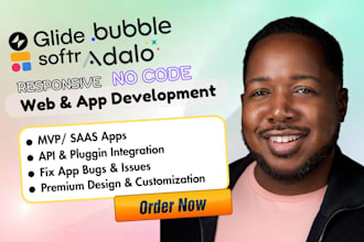 build mobile apps using glide, bubble, adalo, flutterflow, webapp softr airtable