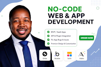 build and develop flutter mobile apps, adalo glide bubble io softr webapp
