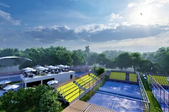 multisport court urban,paddle tennis, recreation layout design,basketball render