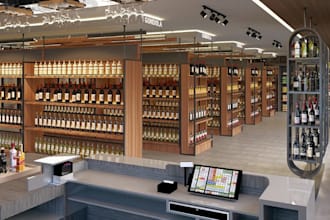 expand3d modern package store interior,retail cgi shopfront render,mall lighting