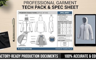 create a professional clothing tech pack and factory ready spec sheet