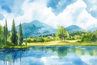 draw a watercolor landscape illustration