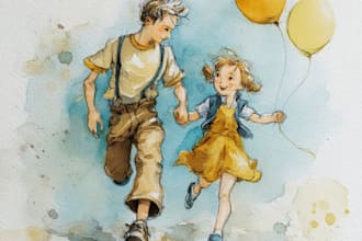 do children story book illustration, watercolor