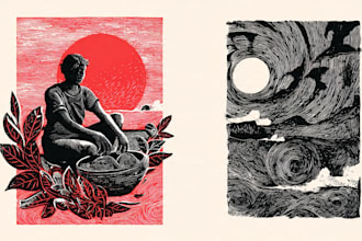 draw linocut illustration for t shirt design