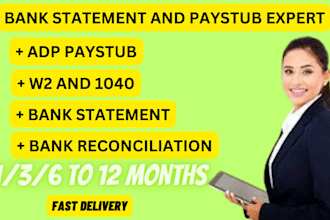 do bank statement reconciliation, paystubs and bookkeeping