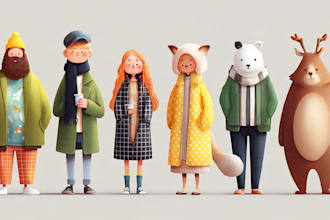 draw cute illustration of people, animal character