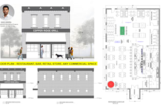 do 2d floor plan, city permit set of restaurant, bar, retail store, office etc