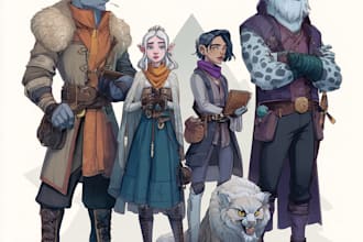 do group party character art, dnd party