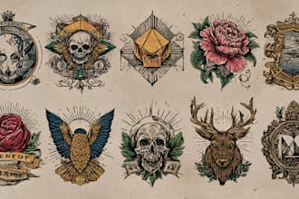 do top quality hand drawn vintage illustration retro logo design