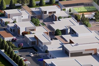 rebuild 3d residential villa complex, architecture real estate,pathway landscape