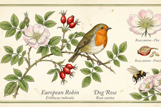 draw an animal and botanical illustration