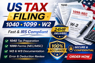 prepare your US 1040, 1099 and w2 tax documents accurately