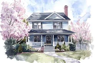 draw a watercolor house painting