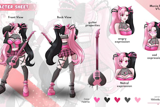 design a detailed anime character reference sheet
