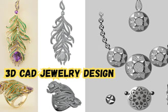 do 3d jewelry cad design, ring earring, necklace, bracelet cad design in stl 3dm