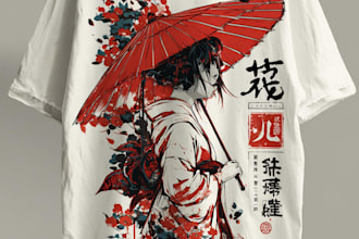 custom vintage japanese illustration for shirt and apparel