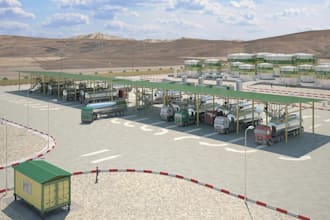 render 3d industrial complex, mini refinery factory, cgi petrochemical facility