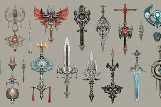design creative concept art of weapons and items
