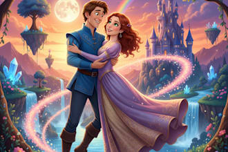create magical couple portraits in disney or pixar style