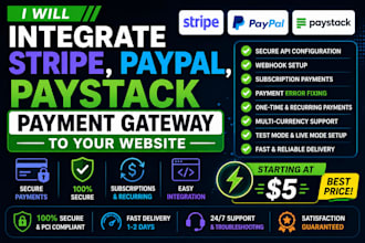 integrate stripe, paypal or paystack payment gateway to your website