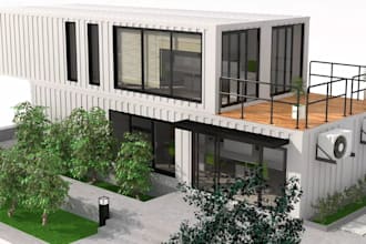 create 3d container office design, shipping container, micro home, cabin style