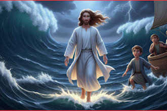 christian storybook and bible illustration, picture book cover, story art design