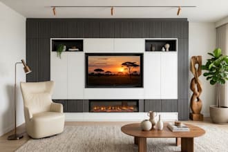 design custom tv wall media wall fire place and kitchen layout in sketchup pro