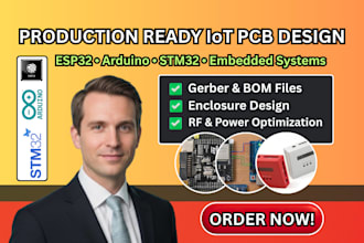 design production ready iot pcb, esp32, arduino schematics,gerber, pcb enclosure