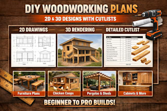 design detailed DIY woodworking plans with cutlist and 2d  drawings