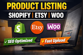 do product upload and SEO product listing for shopify etsy woocommerce