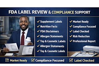 review and draft fda compliant supplement, food, and product labels, nutrition