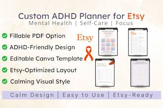 design custom adhd digital planner, hyperlinked digital planner for etsy shop