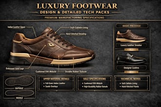 design luxury footwear and detailed techpacks for you brand