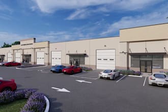 be3d industrial space render,warehouse retail,exterior parking space,walkthrough