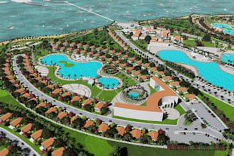 3d urban masterplan,community zoning,tourist city render,residential development