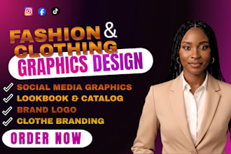 design fashion clothing logo, social media graphic, mockups, lookbook, banner