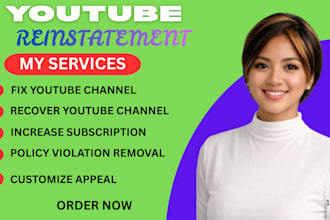 recover your terminated youtube channel and video  increase subscription remove