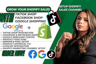 setup shopify sales channels, tiktok shop, facebook and google shopping