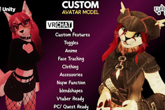 do custom vrchat furry avatar commission, vtuber model, 3d unity quest animaze