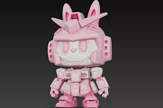 sculpt 3d chibi mecha,3d robotic miniature,3d vinyl style,cute robotic for print