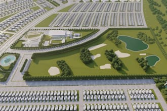 present 3d city masterplan, cgi housing infrastructure, residential development