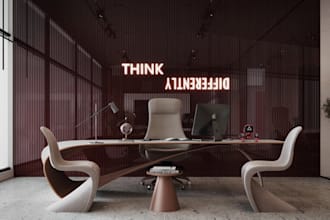 reimagine 3d office, meeting room interior, furniture, partition layout render