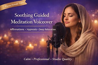 record soothing guided meditation, affirmations, hypnosis, female voiceover