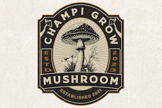 design high quality vintage mushroom logo with t shirt design
