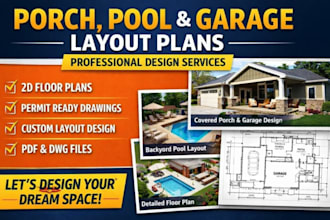 design residential porch, pool and garage layout plans